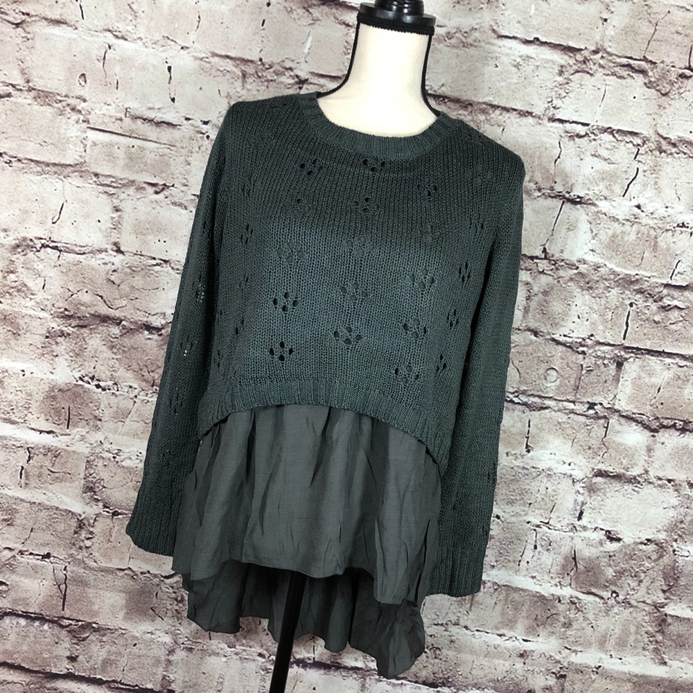 Charcoal Hi/Lo Boho Back Laced Sweater with Tunic - Picture 8 of 8